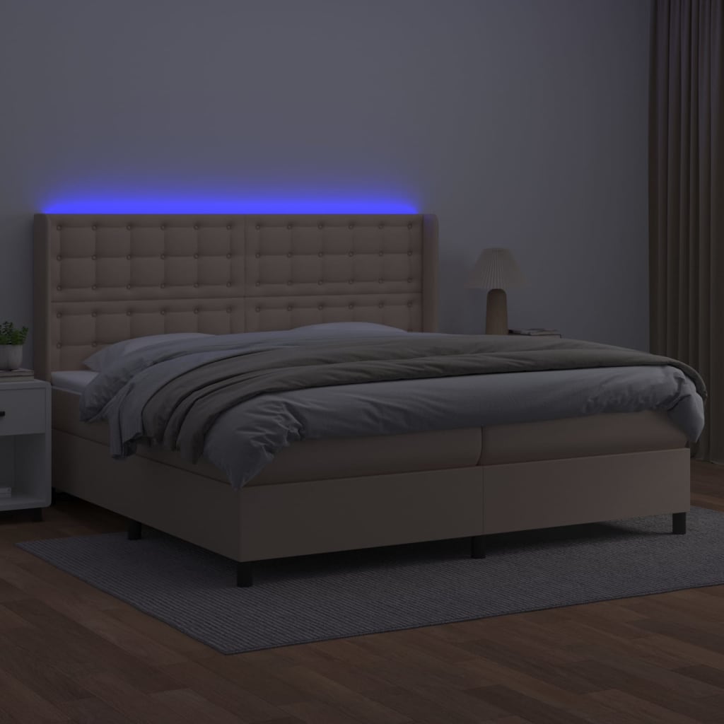 vidaXL Cama box spring colchón LED cuero sintético capuchino 200x200cm