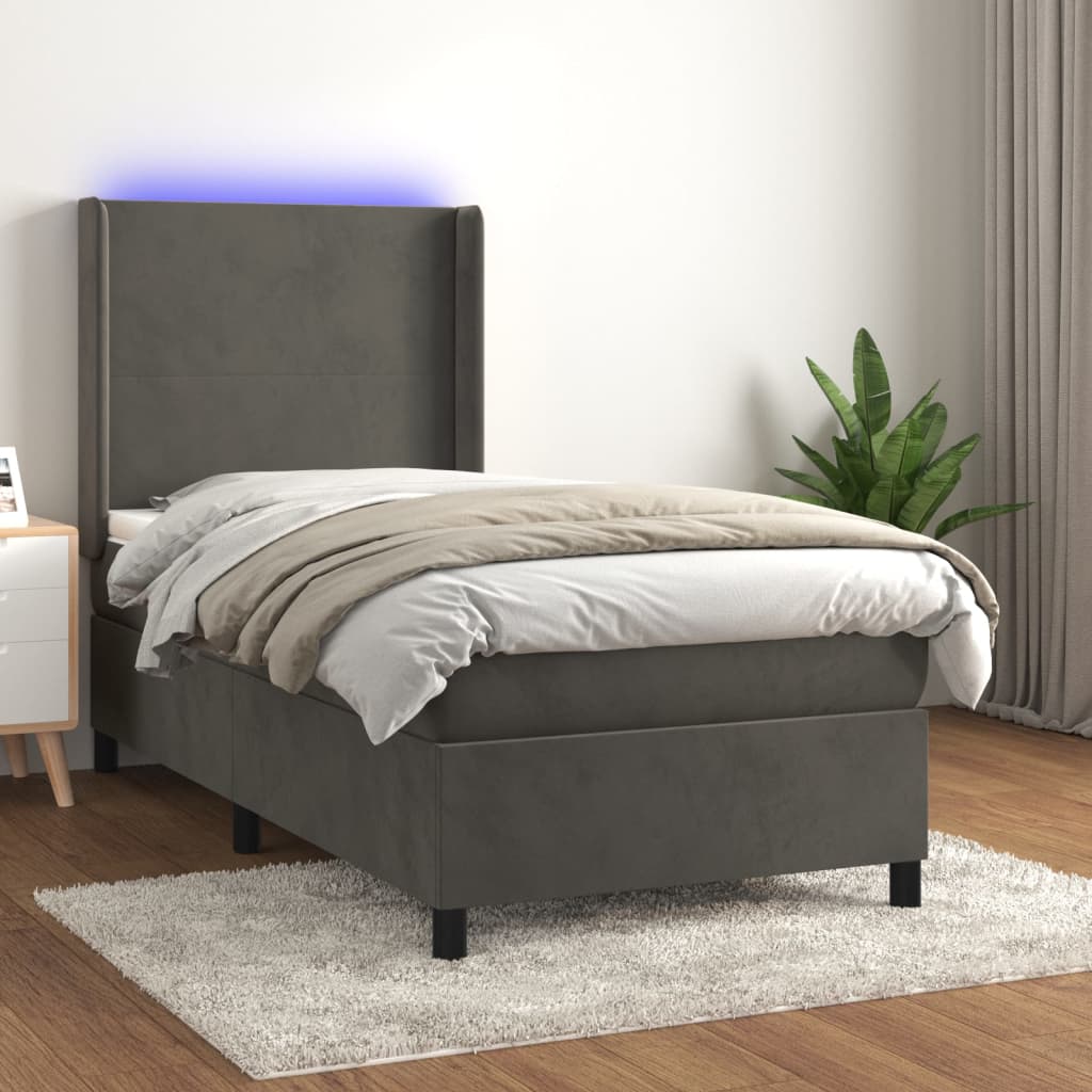 vidaXL Cama box spring colchón y LED terciopelo gris oscuro 80x200 cm