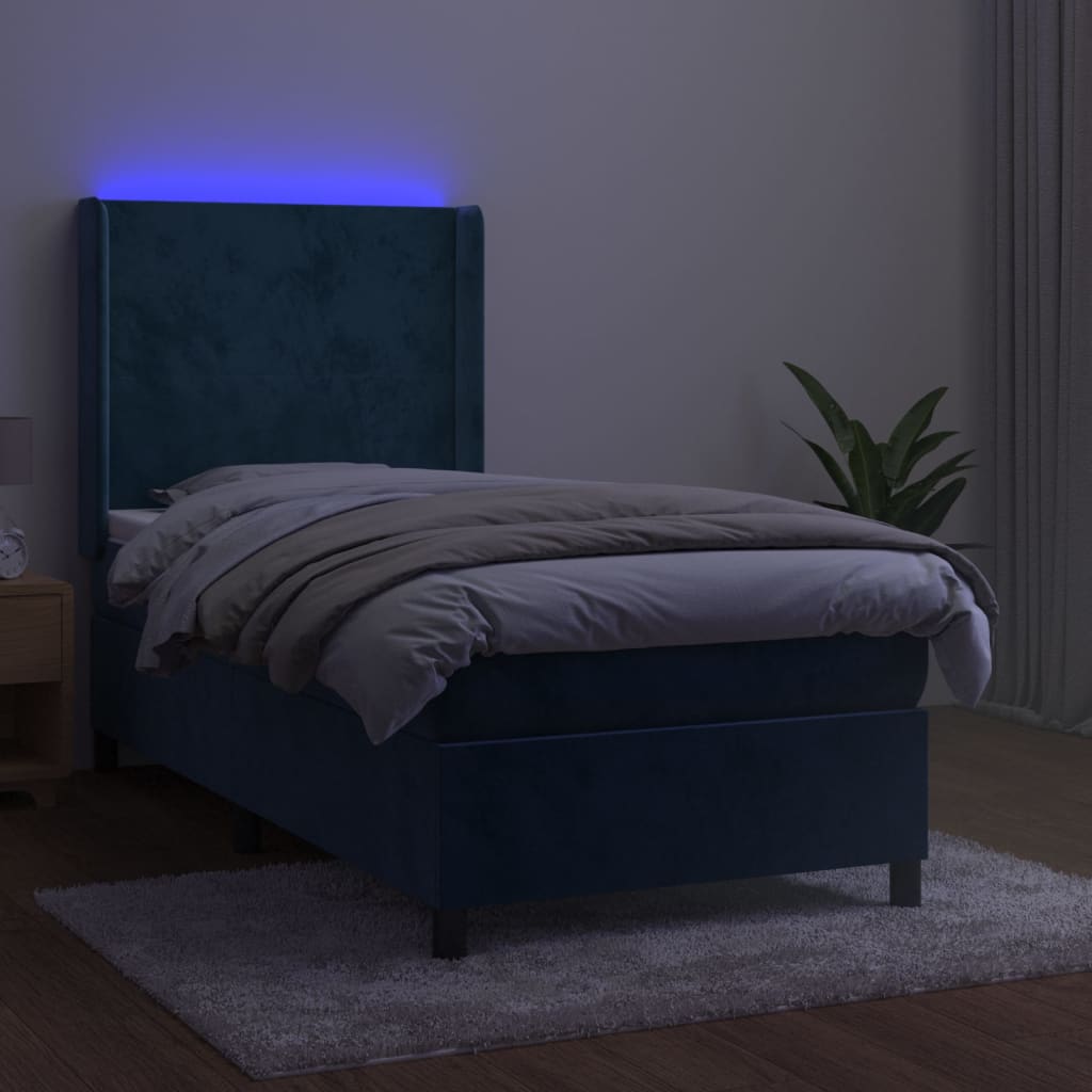 vidaXL Cama box spring colchón y LED terciopelo azul oscuro 80x200 cm