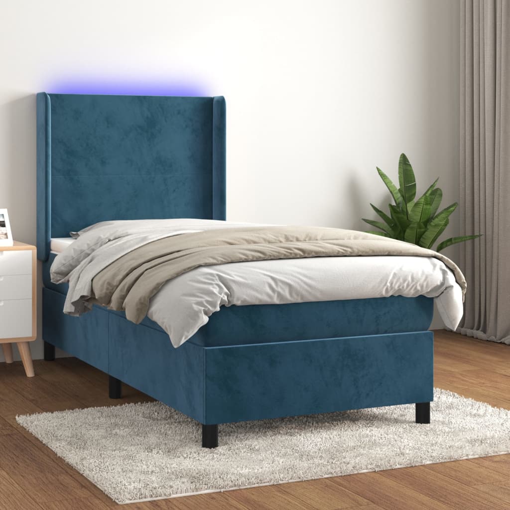 vidaXL Cama box spring colchón y LED terciopelo azul oscuro 80x200 cm