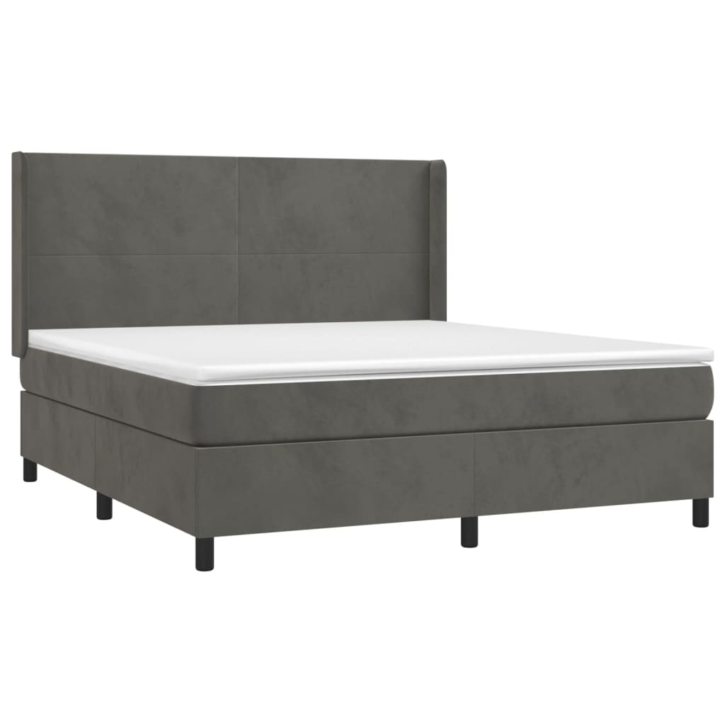 vidaXL Cama box spring colchón y LED terciopelo gris oscuro 160x200 cm