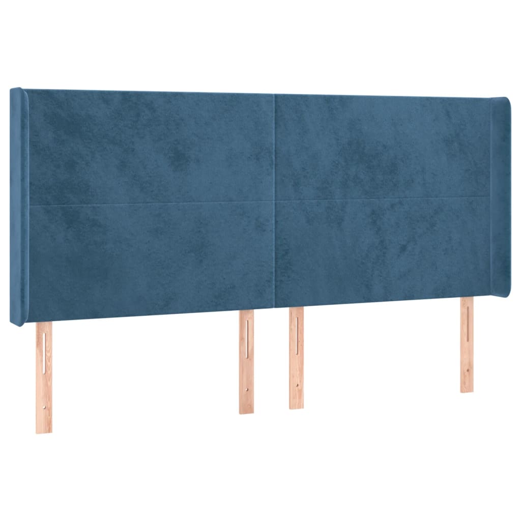 vidaXL Cama box spring colchón y LED terciopelo azul oscuro 160x200 cm