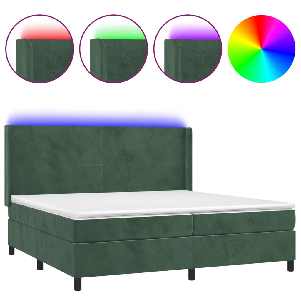 vidaXL Cama box spring colchón y LED terciopelo verde oscuro 200x200cm