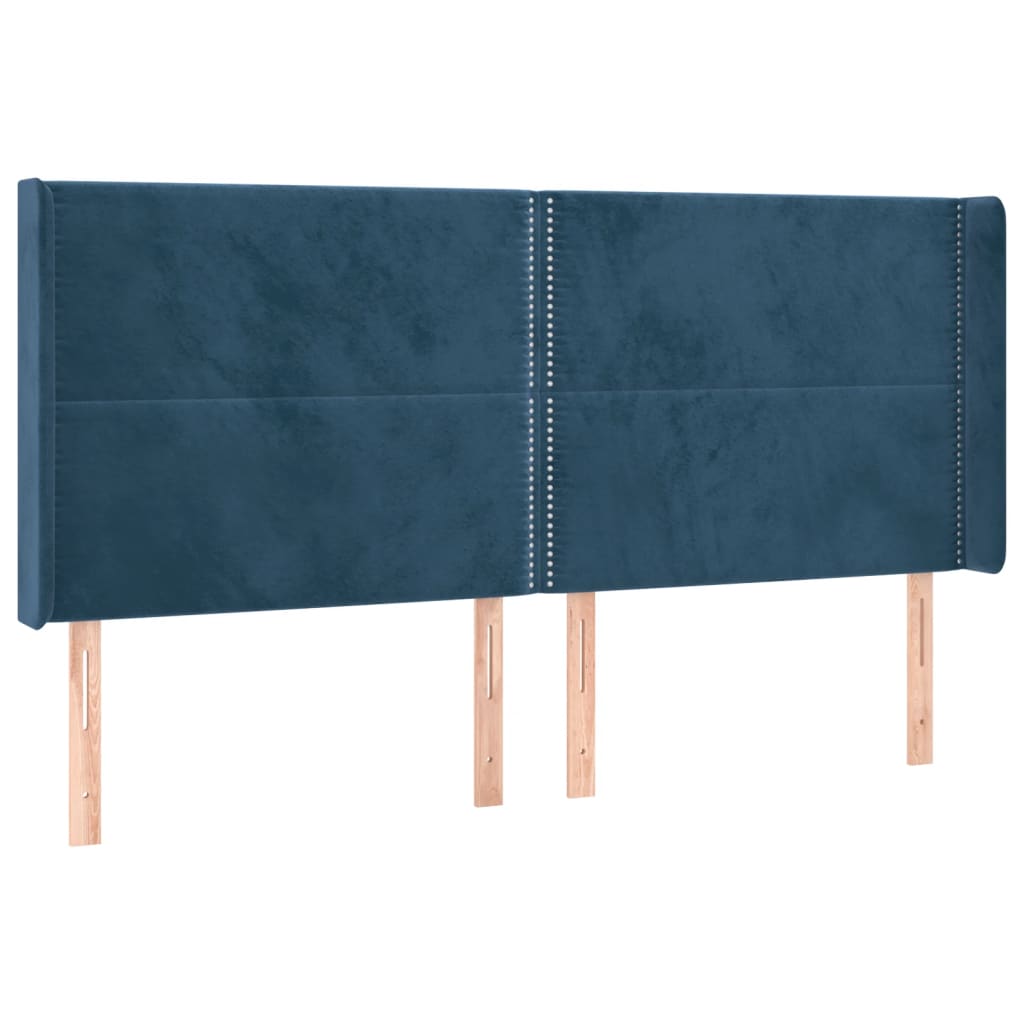 vidaXL Cama box spring colchón y LED terciopelo azul oscuro 160x200 cm