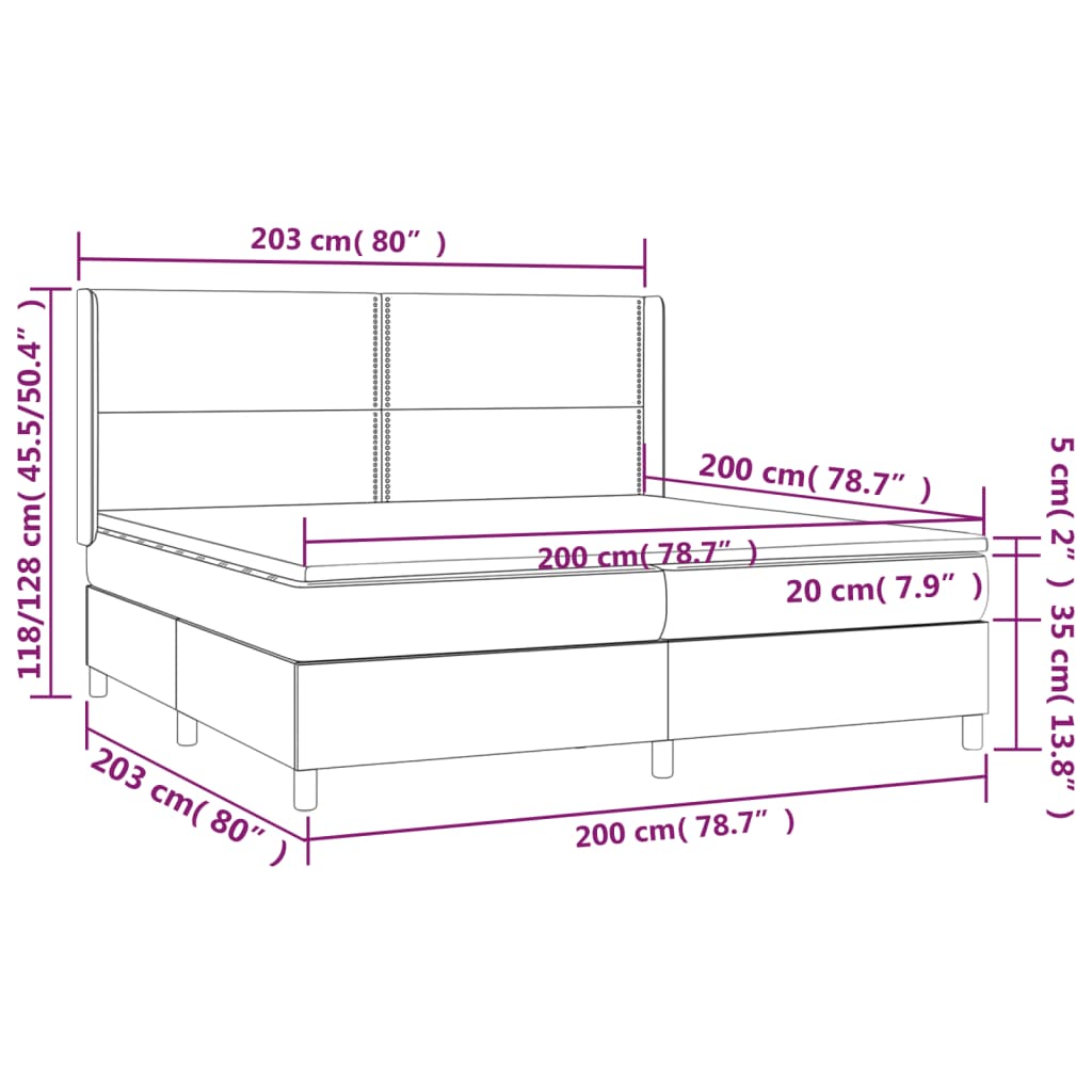 vidaXL Cama box spring colchón y LED terciopelo verde oscuro 200x200cm