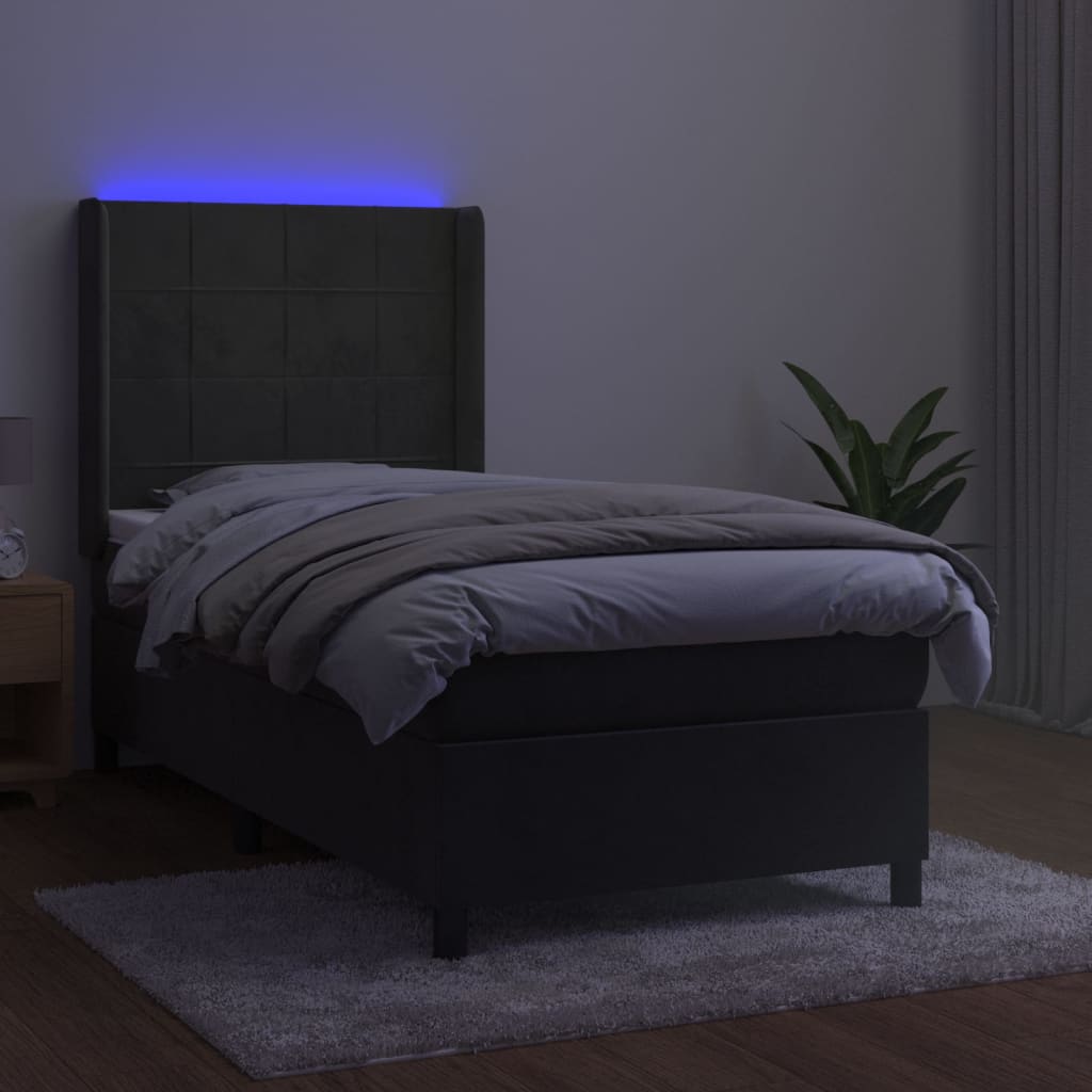 vidaXL Cama box spring colchón y LED terciopelo gris oscuro 80x200 cm