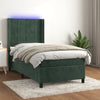 vidaXL Cama box spring colchón y LED terciopelo verde oscuro 100x200cm