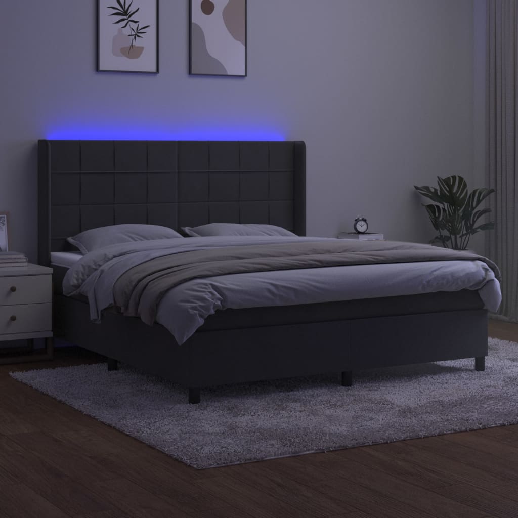 vidaXL Cama box spring colchón y LED terciopelo gris oscuro 160x200 cm