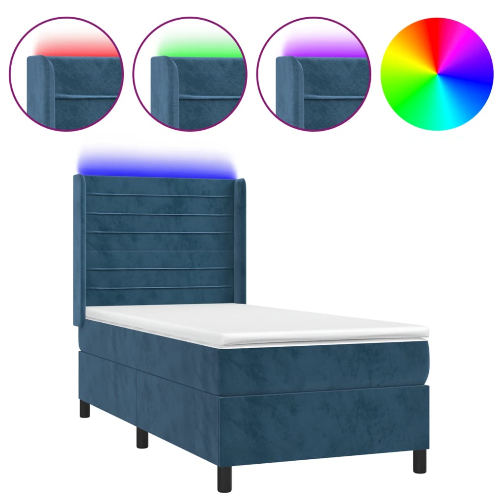 vidaXL Cama box spring colchón y LED terciopelo azul oscuro 80x200 cm