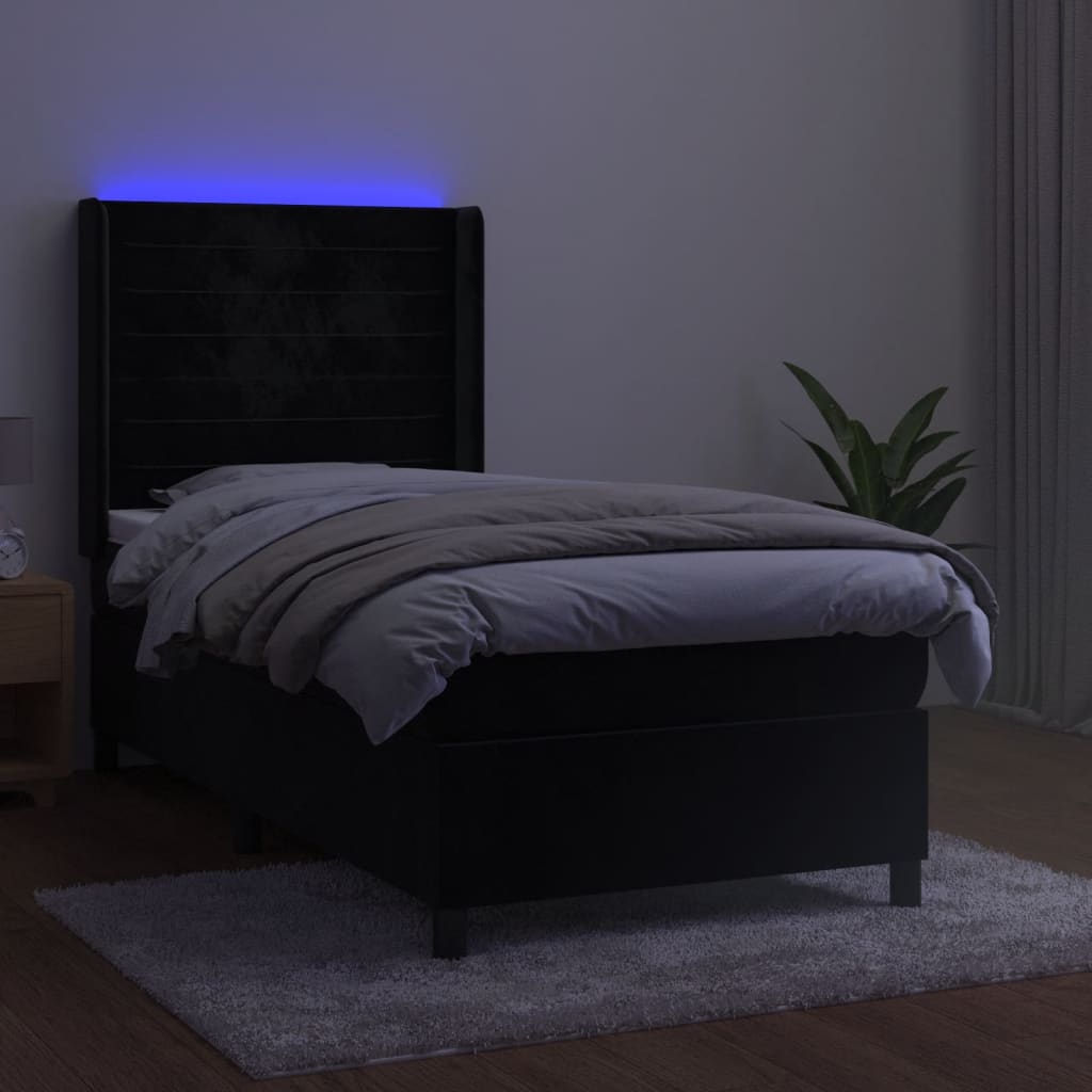 vidaXL Cama box spring colchón y LED terciopelo negro 90x190 cm