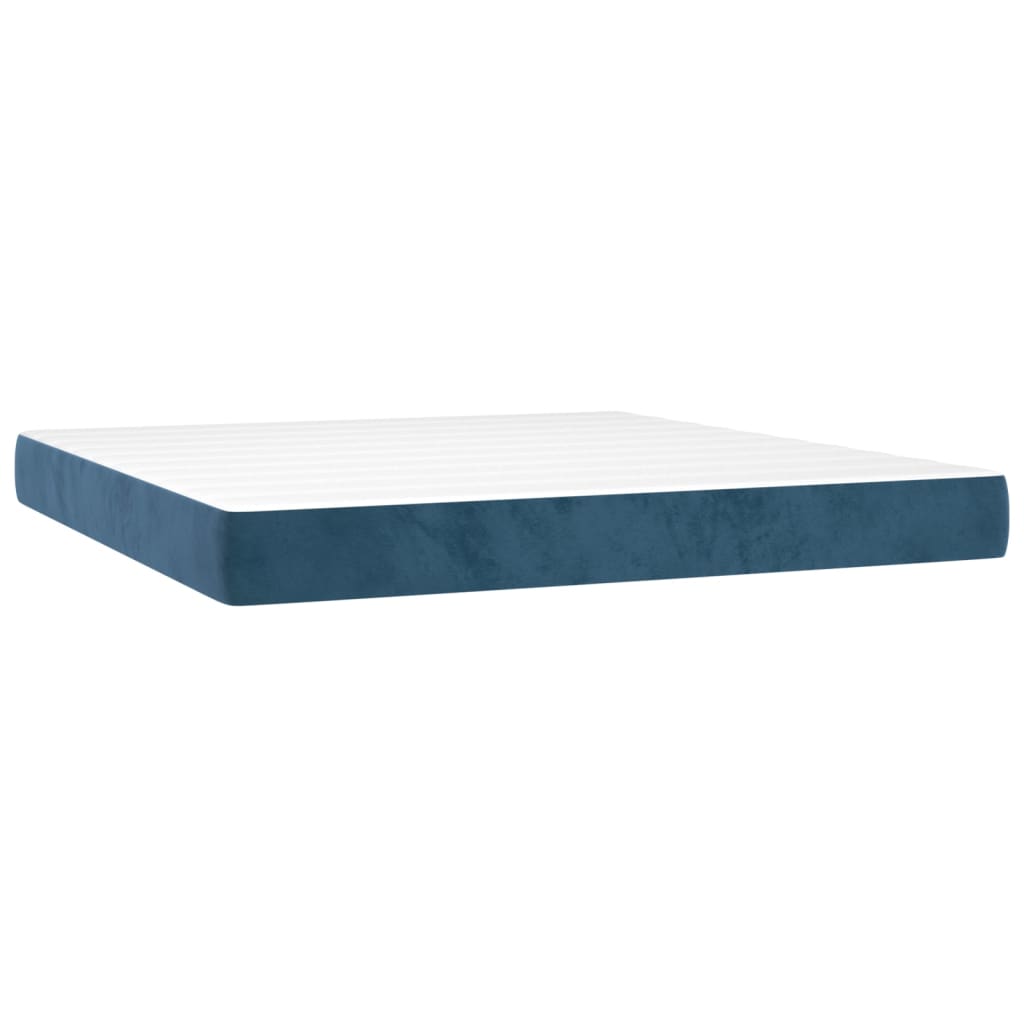 vidaXL Cama box spring colchón y LED terciopelo azul oscuro 160x200 cm