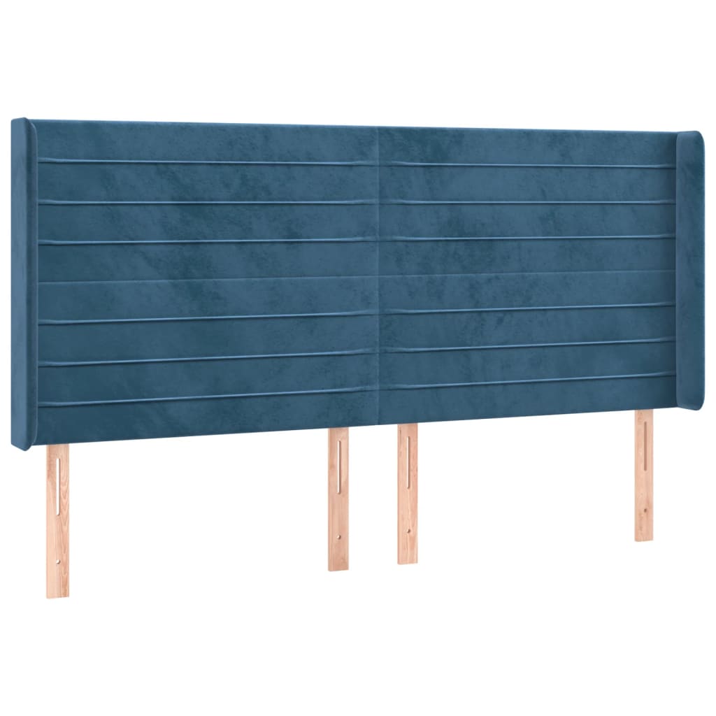 vidaXL Cama box spring colchón y LED terciopelo azul oscuro 160x200 cm