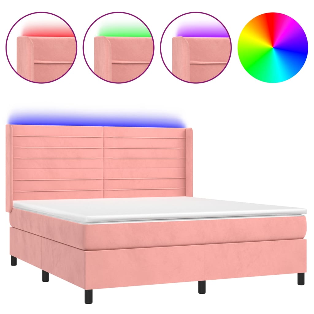 vidaXL Cama box spring colchón y LED terciopelo rosa 160x200 cm