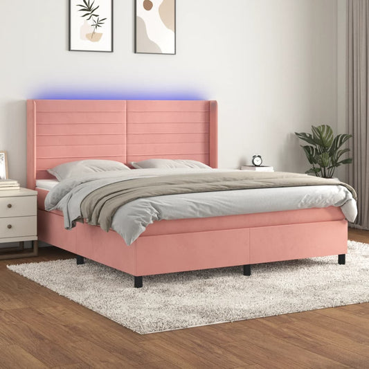 vidaXL Cama box spring colchón y LED terciopelo rosa 160x200 cm