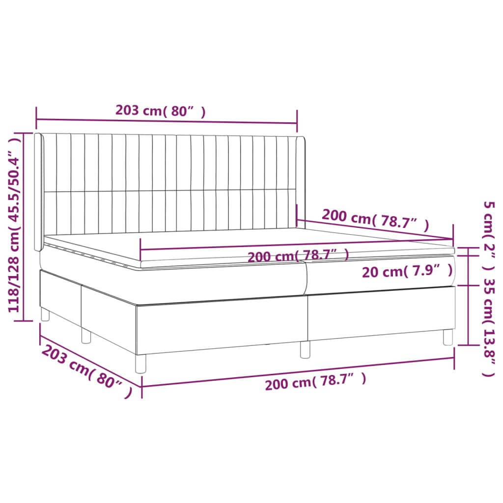 vidaXL Cama box spring colchón y LED terciopelo verde oscuro 200x200cm