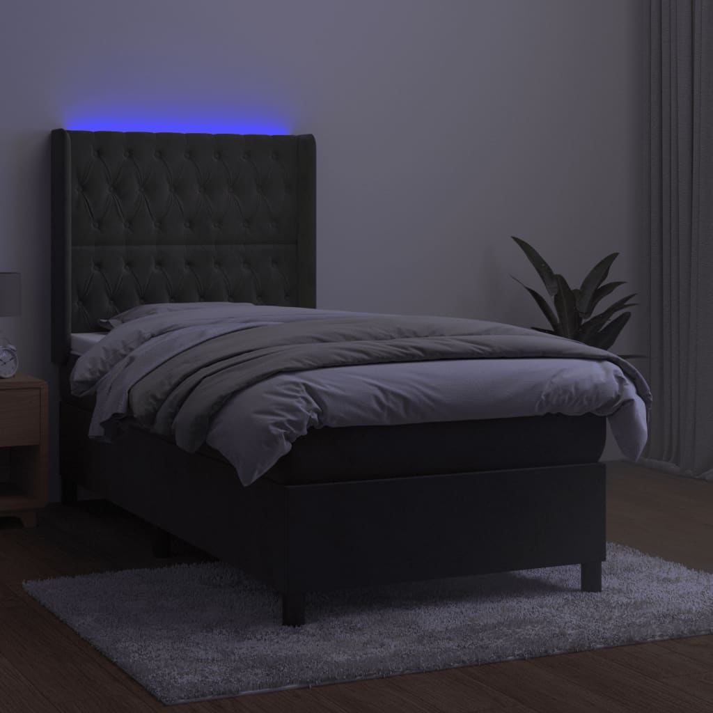 vidaXL Cama box spring colchón y LED terciopelo gris oscuro 90x190 cm