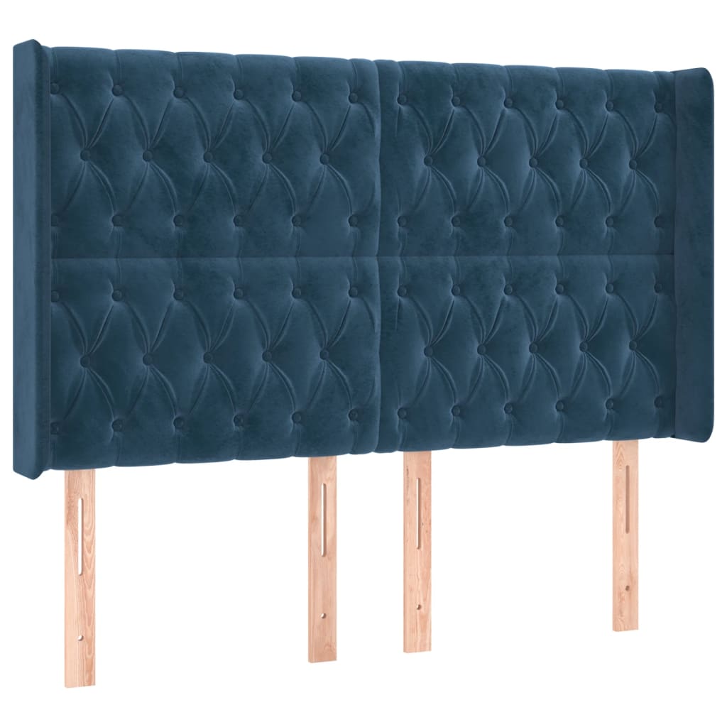 vidaXL Cama box spring colchón y LED terciopelo azul oscuro 160x200 cm