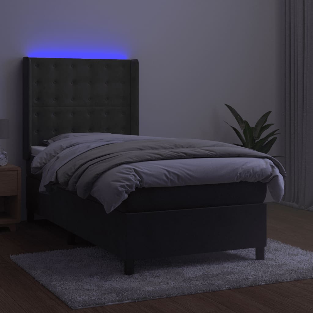 vidaXL Cama box spring colchón y LED terciopelo gris oscuro 80x200 cm