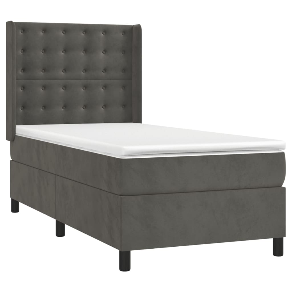 vidaXL Cama box spring colchón y LED terciopelo gris oscuro 80x200 cm