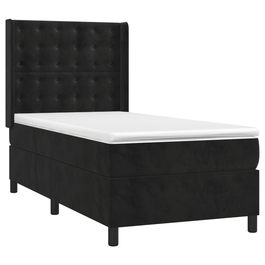 vidaXL Cama box spring colchón y LED terciopelo negro 90x190 cm