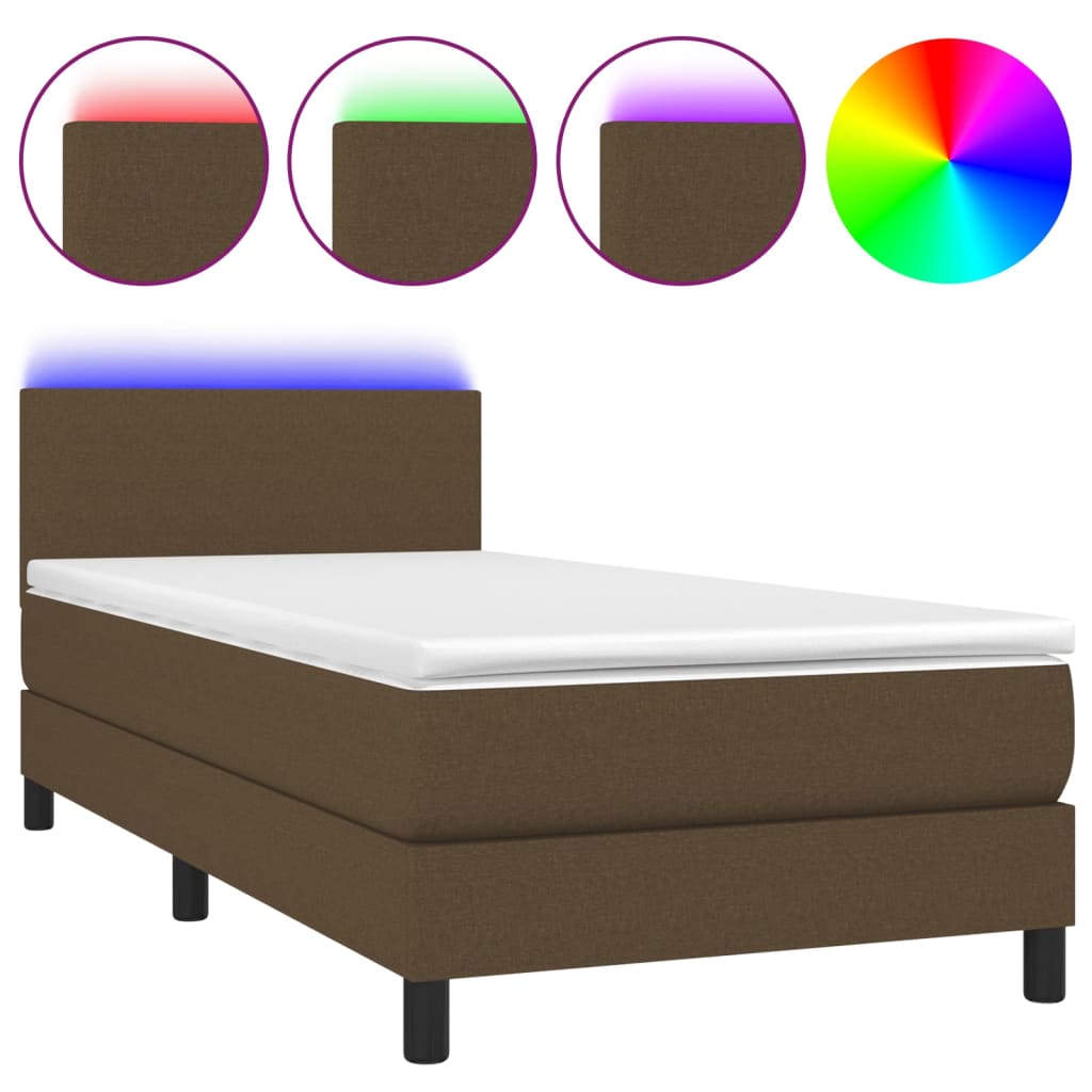 vidaXL Cama box spring con colchón LED tela marrón oscuro 80x200 cm