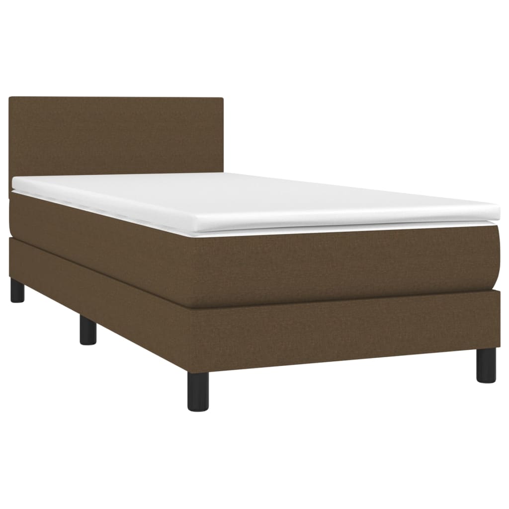 vidaXL Cama box spring con colchón LED tela marrón oscuro 80x200 cm