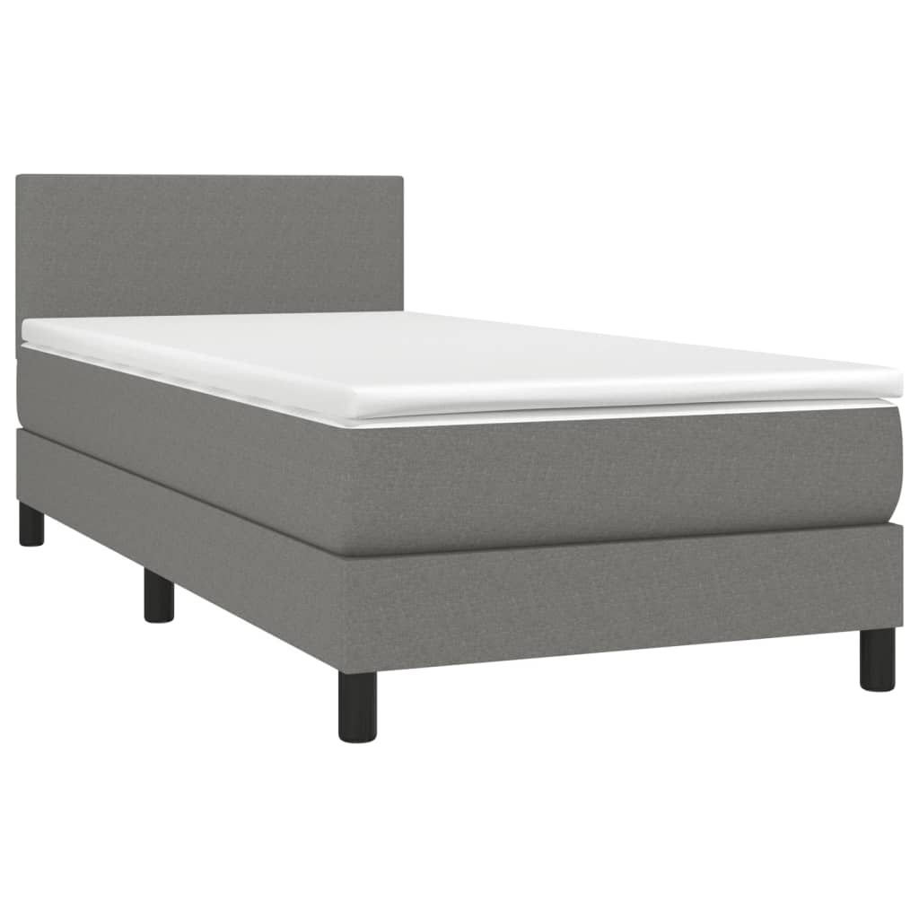 vidaXL Cama box spring con colchón y LED tela gris oscuro 90x190 cm