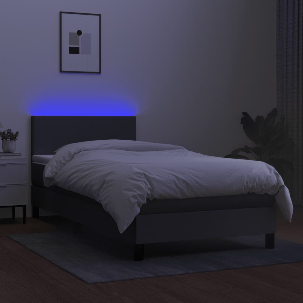 vidaXL Cama box spring con colchón y LED tela gris oscuro 90x190 cm