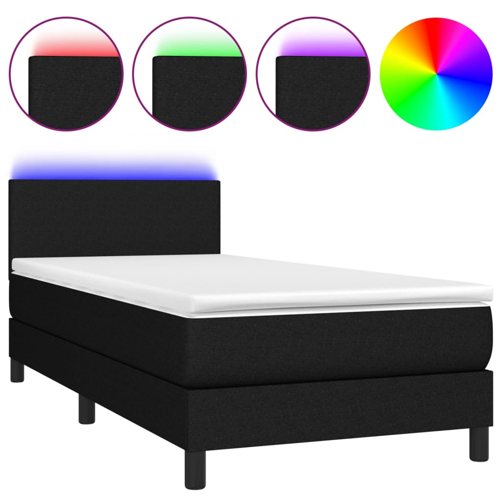 vidaXL Cama box spring con colchón y LED tela negro 90x190 cm