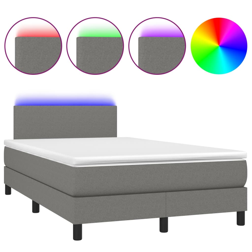 vidaXL Cama box spring con colchón y LED tela gris oscuro 120x200 cm