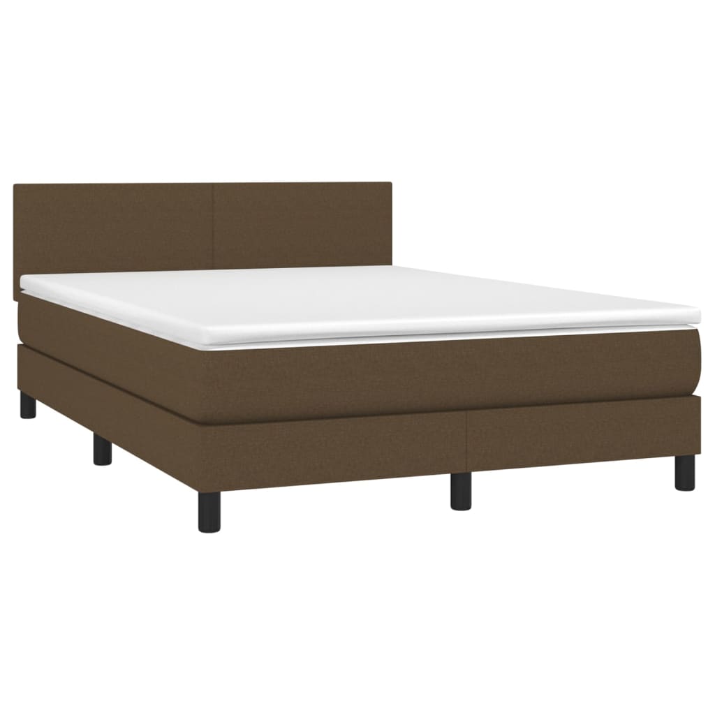 vidaXL Cama box spring con colchón LED tela marrón oscuro 140x200 cm