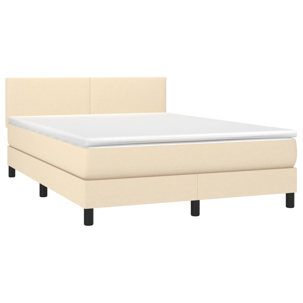 vidaXL Cama box spring con colchón y LED tela crema 140x200 cm