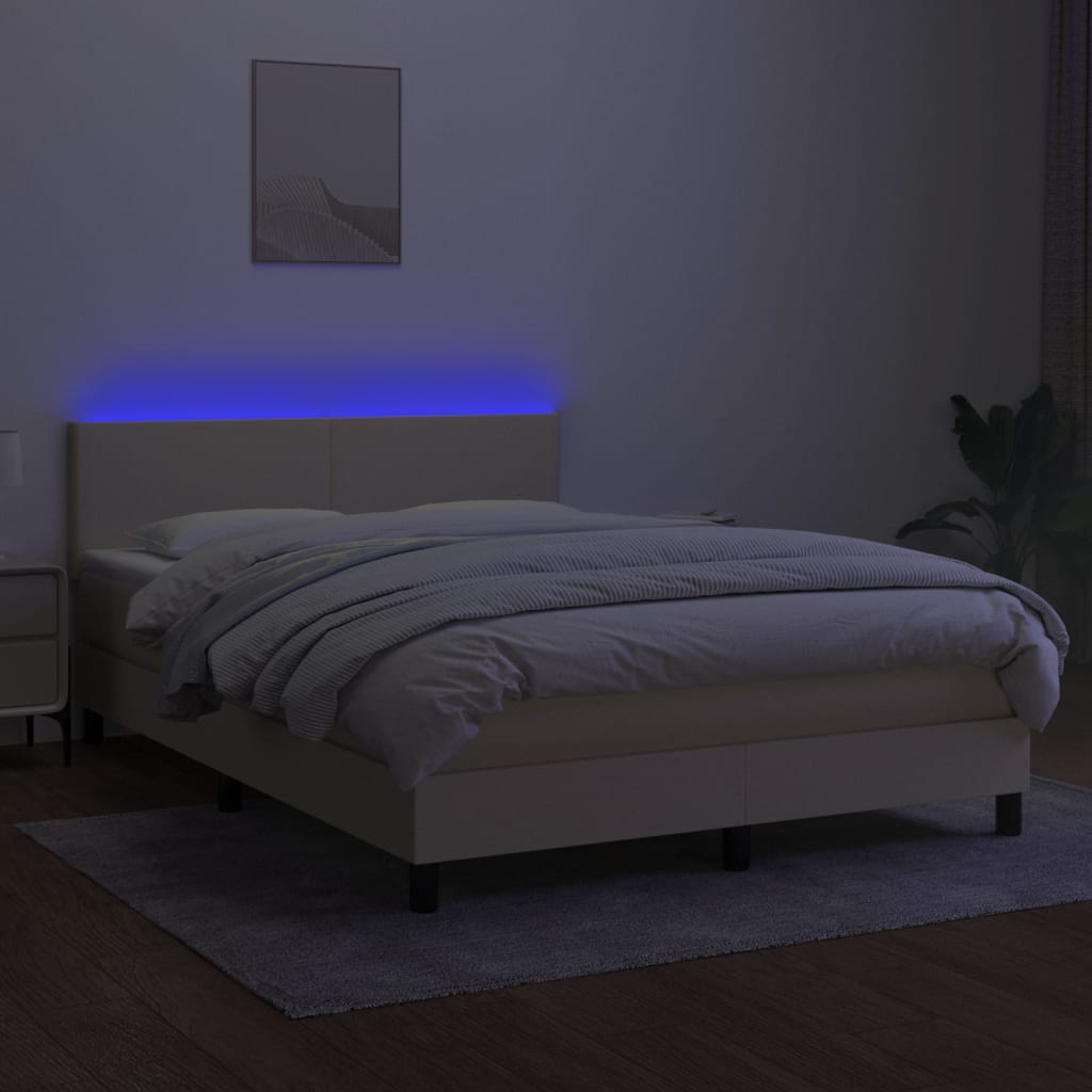 vidaXL Cama box spring con colchón y LED tela crema 140x200 cm