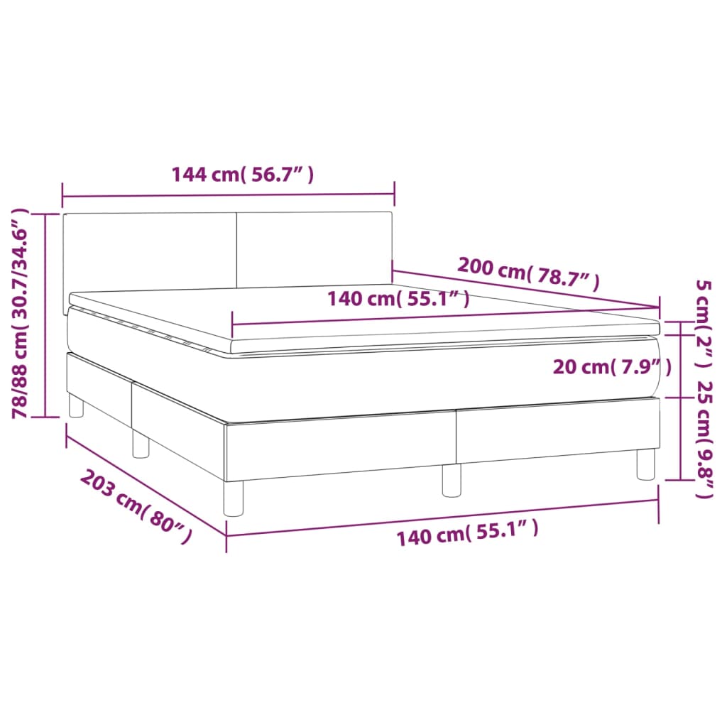 vidaXL Cama box spring con colchón y LED tela crema 140x200 cm