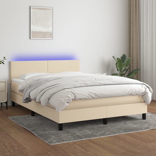 vidaXL Cama box spring con colchón y LED tela crema 140x200 cm