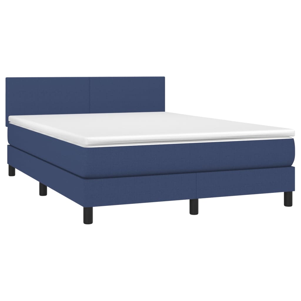 vidaXL Cama box spring con colchón y LED tela azul 140x200 cm