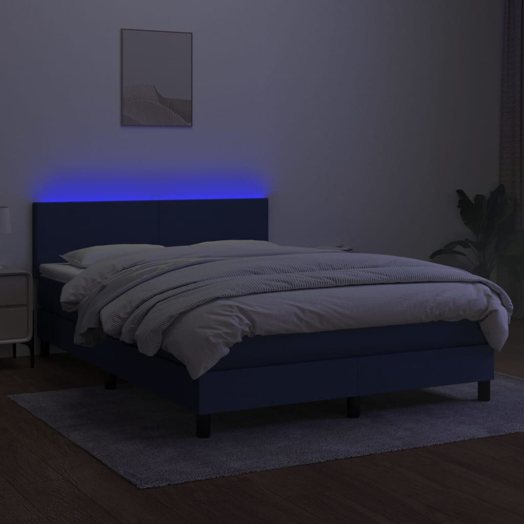 vidaXL Cama box spring con colchón y LED tela azul 140x200 cm