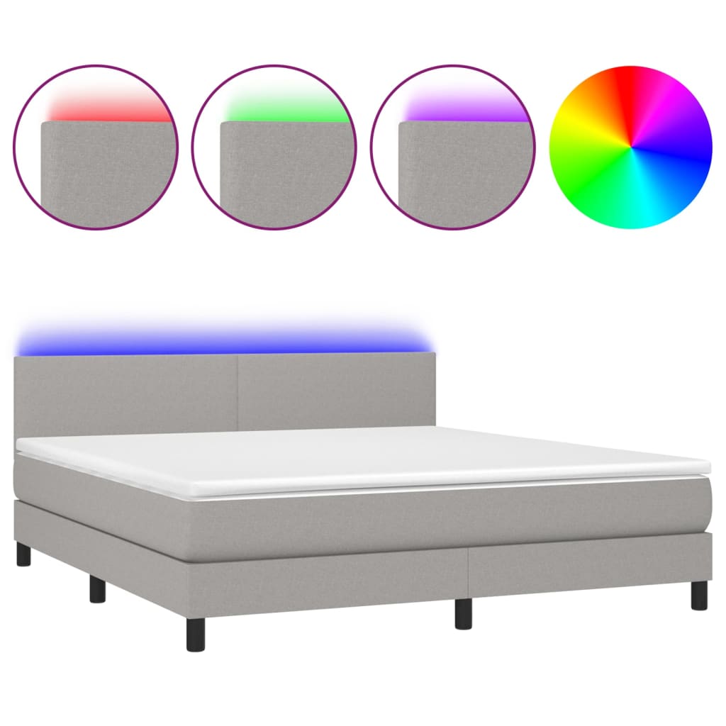 vidaXL Cama box spring con colchón tela y LED gris claro 160x200 cm