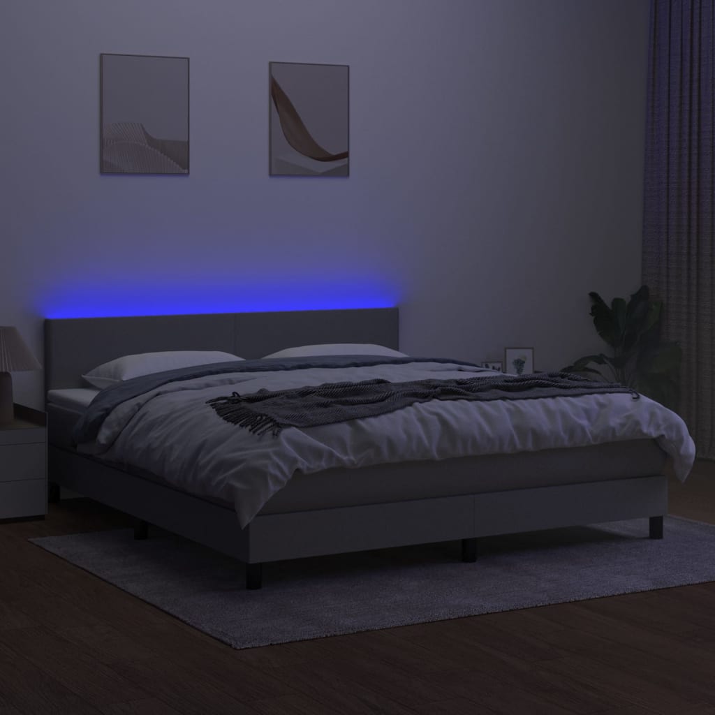 vidaXL Cama box spring con colchón tela y LED gris claro 160x200 cm