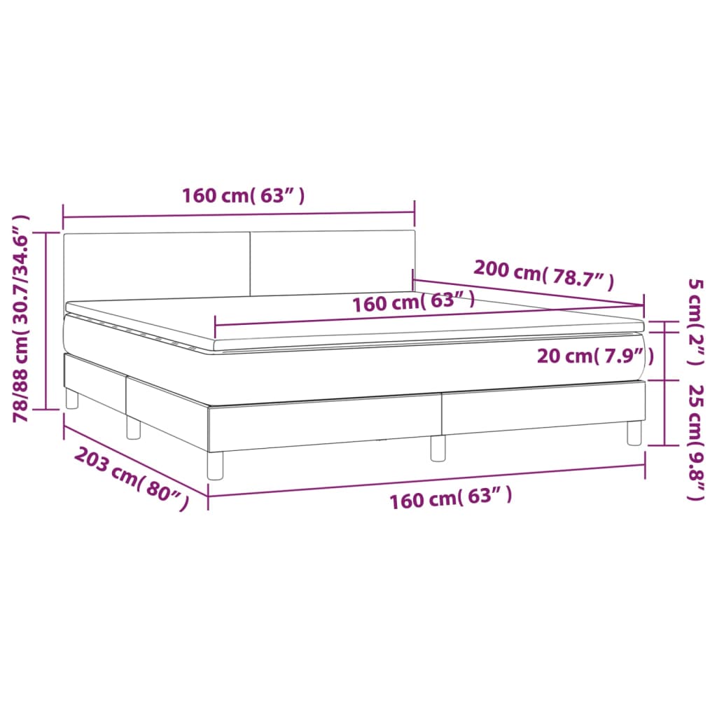 vidaXL Cama box spring con colchón tela y LED gris claro 160x200 cm