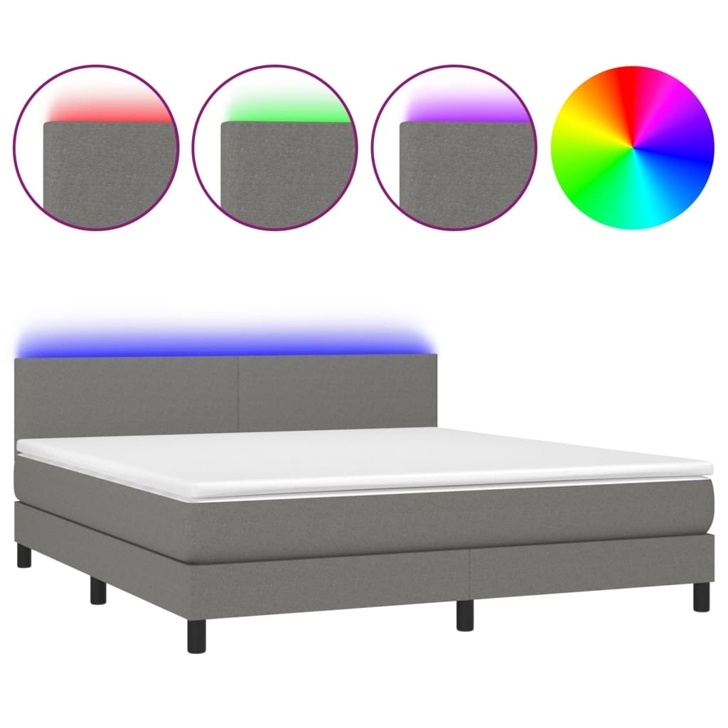 vidaXL Cama box spring con colchón y LED tela gris oscuro 160x200 cm