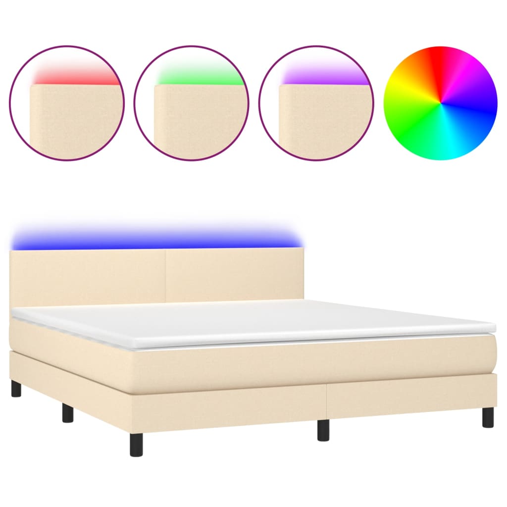 vidaXL Cama box spring con colchón y LED tela crema 160x200 cm