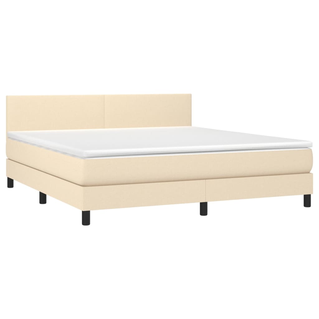 vidaXL Cama box spring con colchón y LED tela crema 160x200 cm