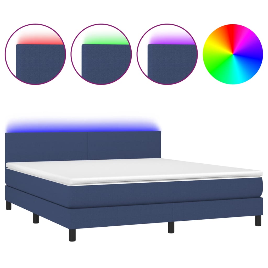 vidaXL Cama box spring con colchón y LED tela azul 160x200 cm