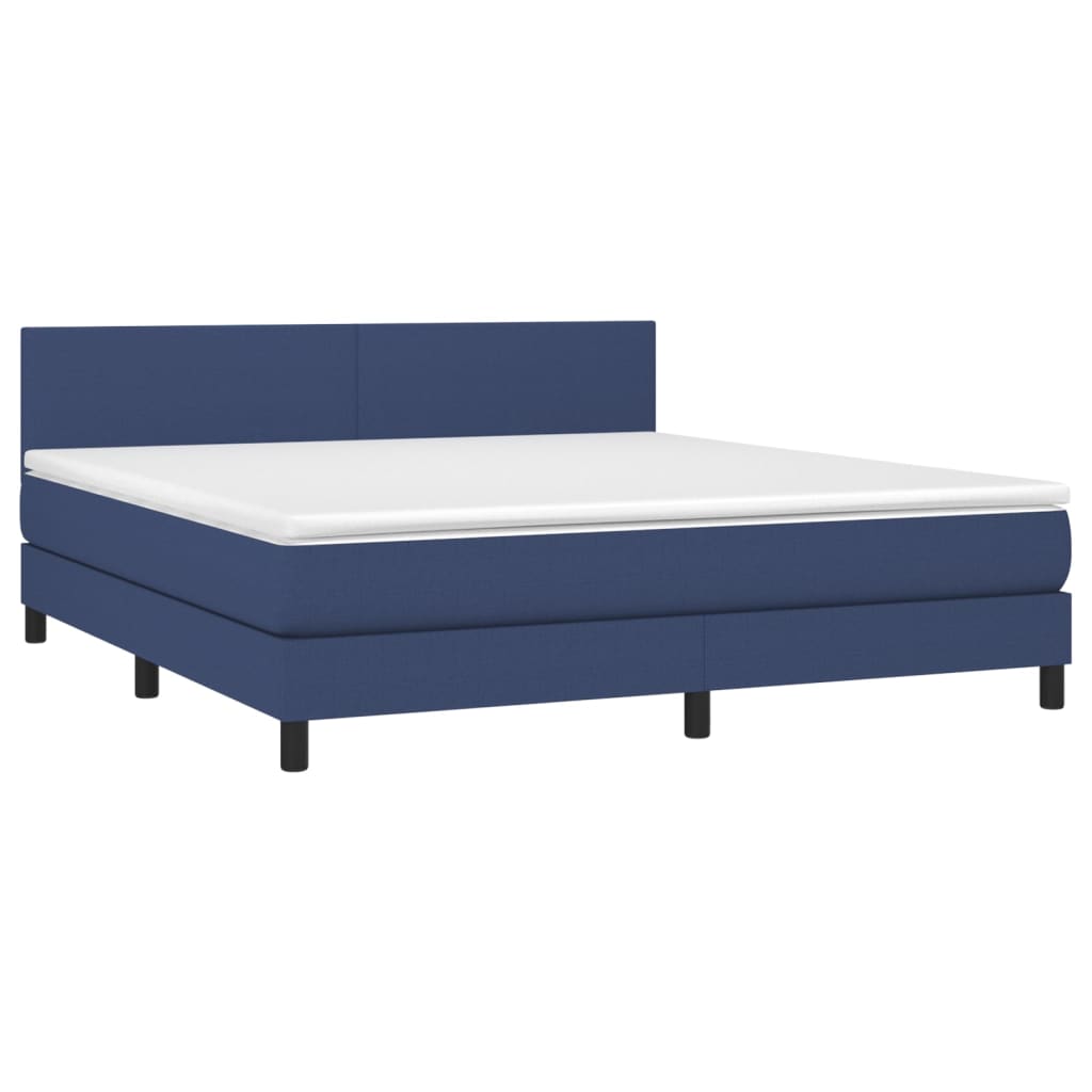 vidaXL Cama box spring con colchón y LED tela azul 160x200 cm