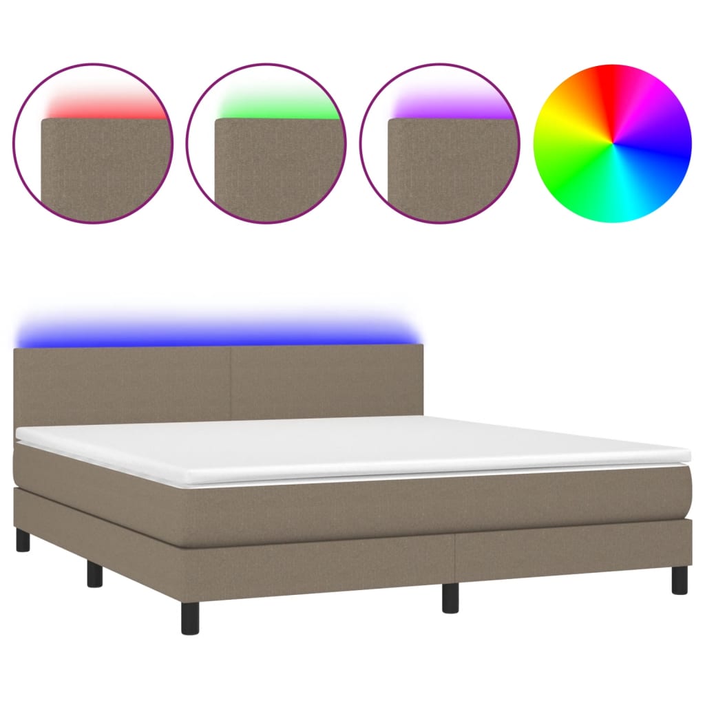 vidaXL Cama box spring con colchón LED tela gris taupe 180x200 cm