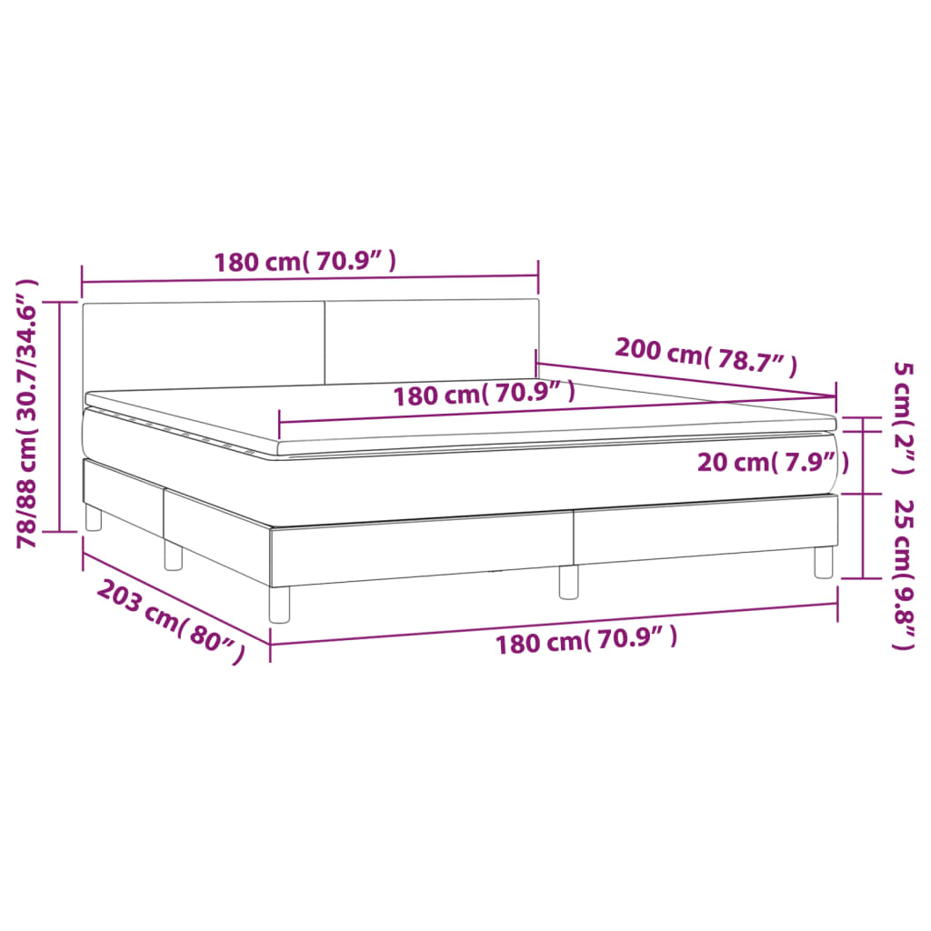 vidaXL Cama box spring con colchón LED tela gris taupe 180x200 cm