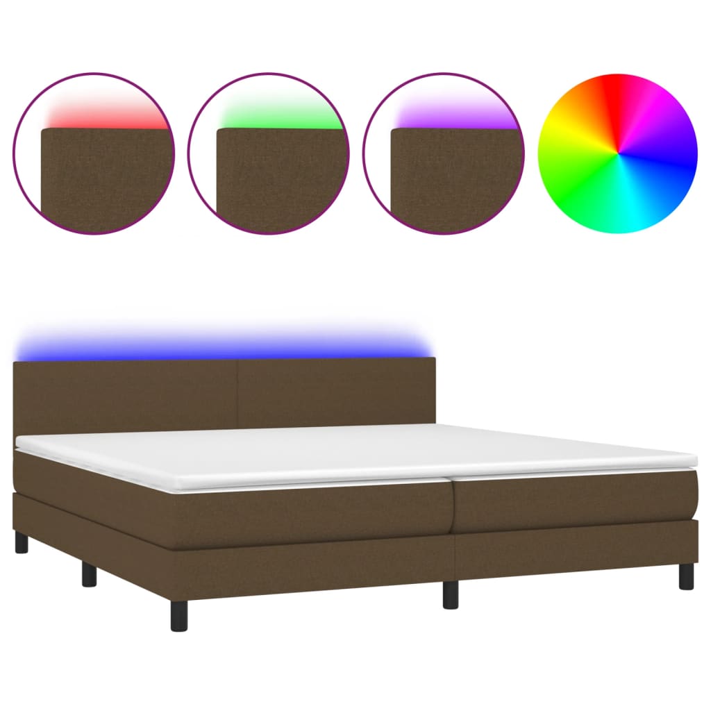 vidaXL Cama box spring con colchón LED tela marrón oscuro 200x200 cm