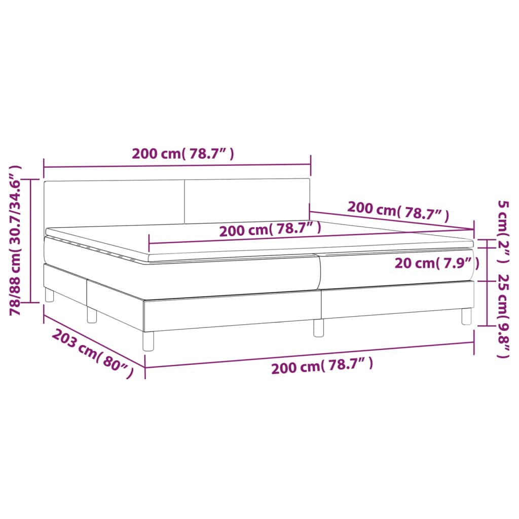 vidaXL Cama box spring con colchón LED tela marrón oscuro 200x200 cm