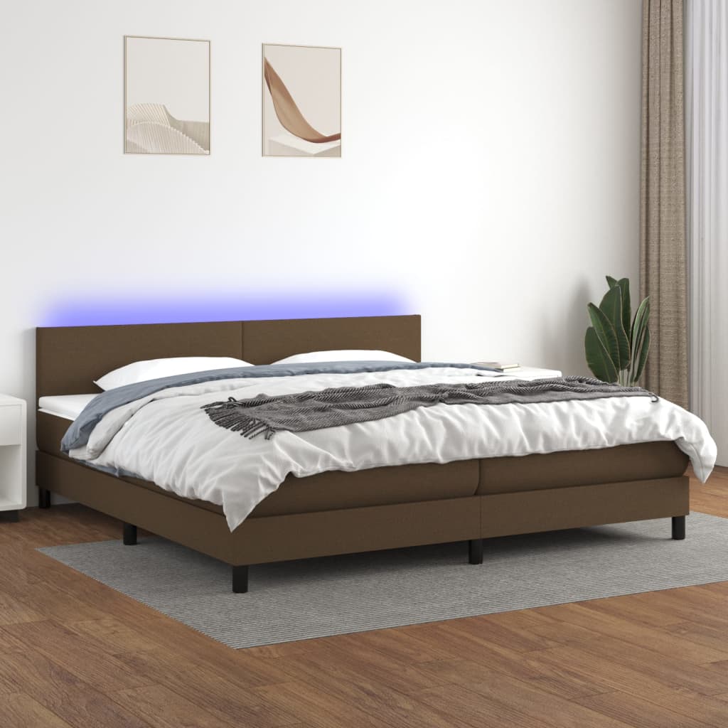 vidaXL Cama box spring con colchón LED tela marrón oscuro 200x200 cm